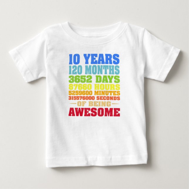 T-shirt Pour Bébé 10 ans 120 mois d'être génial 10e anniversaire (Devant)