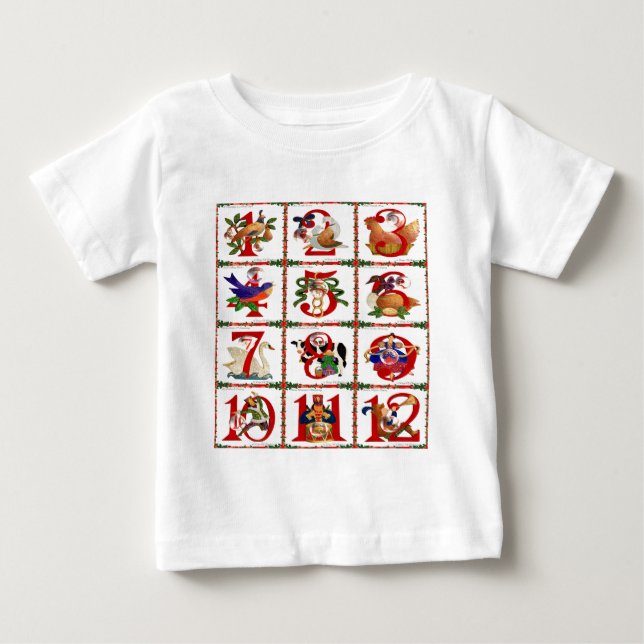 T-shirt Pour Bébé 12 Jours De Caillot De Noël Imprimer Cadeaux (Devant)