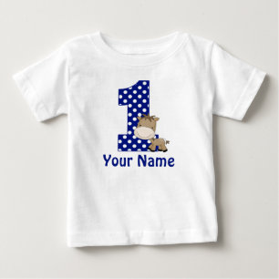 T-shirt Pour Bébé 1er Anniversaire Cheval bleu Personnalisé