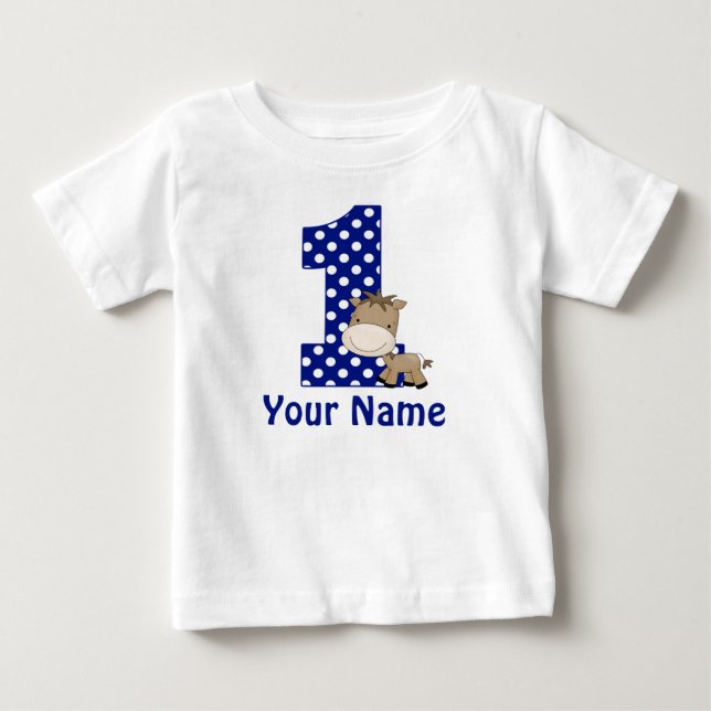 T-shirt Pour Bébé 1er Anniversaire Cheval bleu Personnalisé (Devant)