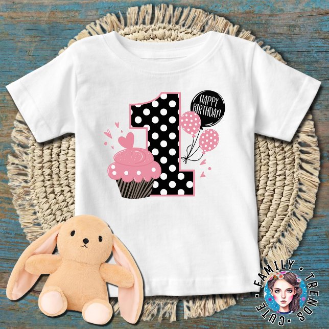 T-shirt Pour Bébé 1er anniversaire Cupcake rose (Créateur téléchargé)