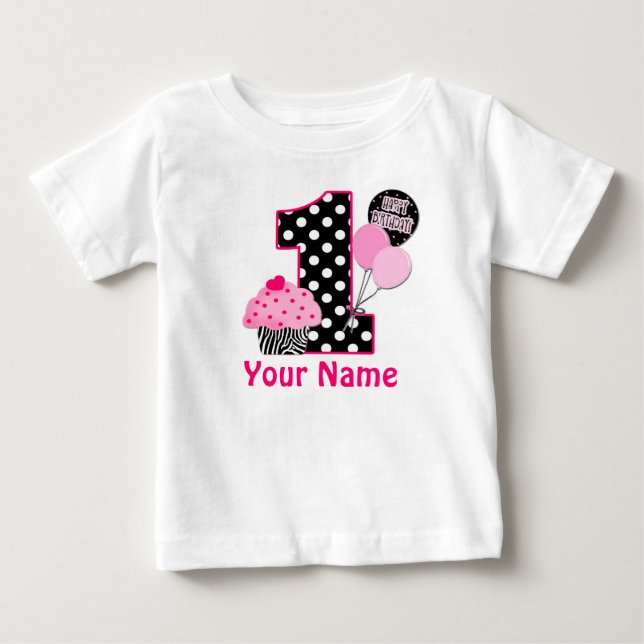 T-shirt Pour Bébé 1er anniversaire Cupcake Zebra chemise personnalis (Devant)