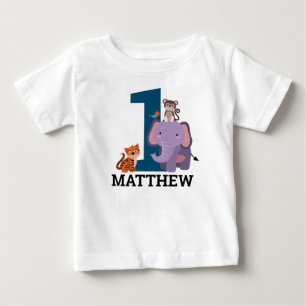 T-shirt Pour Bébé 1er anniversaire Dark Blue Jungle Animaux Garçon