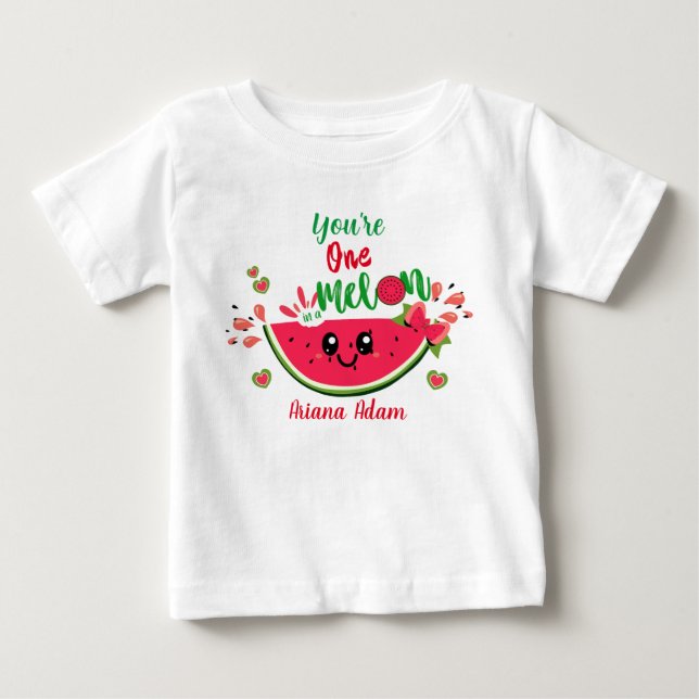 T-shirt Pour Bébé 1er anniversaire d'une fille Pastèque Un fruit rar (Devant)