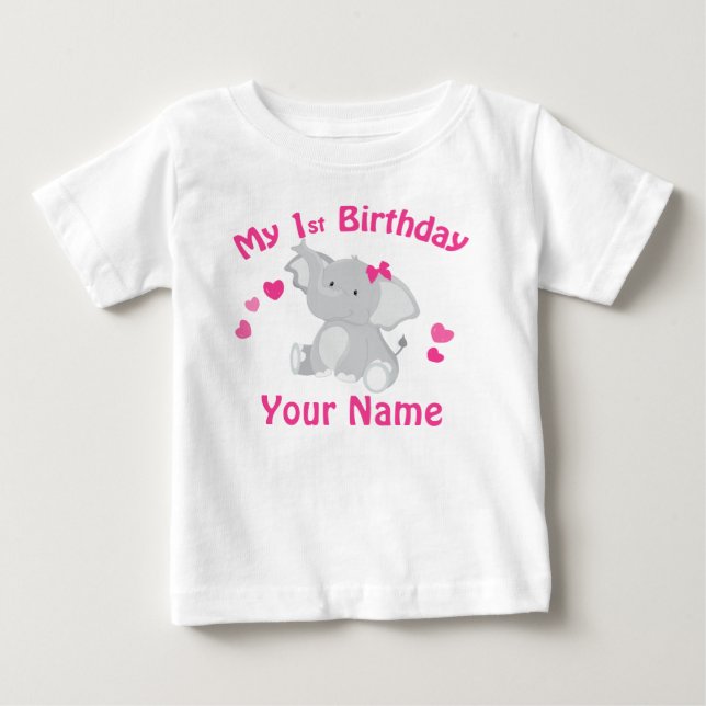 T-shirt Pour Bébé 1er Anniversaire Fille Eléphant T Chemise personna (Devant)