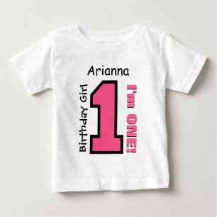 T-shirt Pour Bébé 1er Anniversaire Fille PINK Un an Nom personnalisé