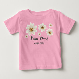 T-shirt Pour Bébé 1er Anniversaire Floral Aquarelle Daisy Custom Cut