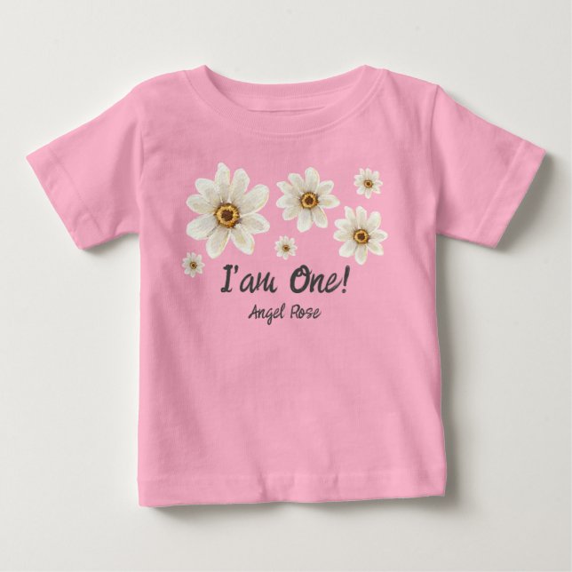 T-shirt Pour Bébé 1er Anniversaire Floral Aquarelle Daisy Custom Cut (Devant)