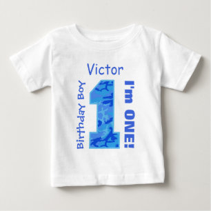 T-shirt Pour Bébé 1er anniversaire garçon BLUE CAMO Année Nom person