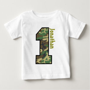 T-shirt Pour Bébé 1er Anniversaire Garçon Camo Un an Nom personnalis