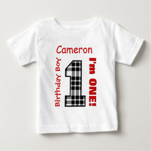 T-shirt Pour Bébé 1er anniversaire garçon PLAID 1 an Nom personnalis