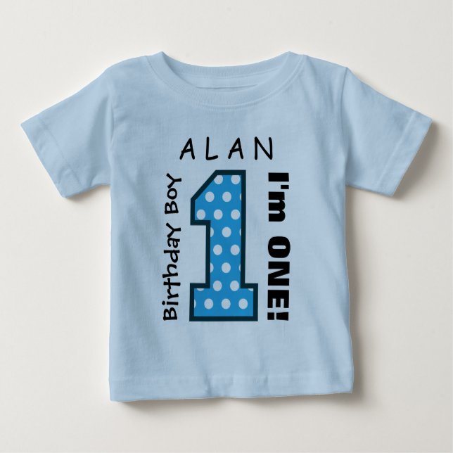 T-shirt Pour Bébé 1er anniversaire garçon POIS un an Personnalisé No (Devant)