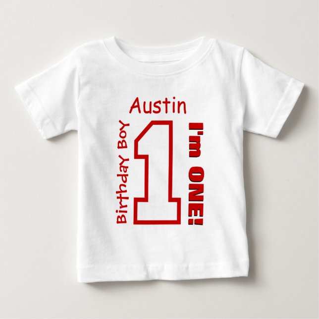 T-shirt Pour Bébé 1er Anniversaire Garçon ROUGE Un an Nom personnali (Devant)