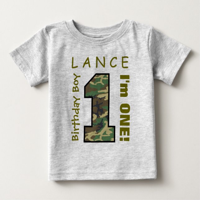T-shirt Pour Bébé 1er Anniversaire Garçon Un An Camo Numéro V01L1 (Devant)