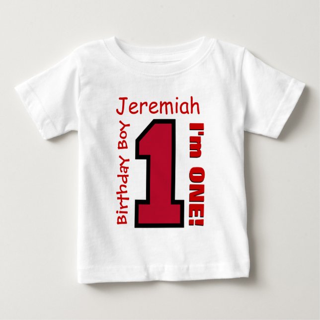 T-shirt Pour Bébé 1er anniversaire garçon un an Nom personnalisé Red (Devant)