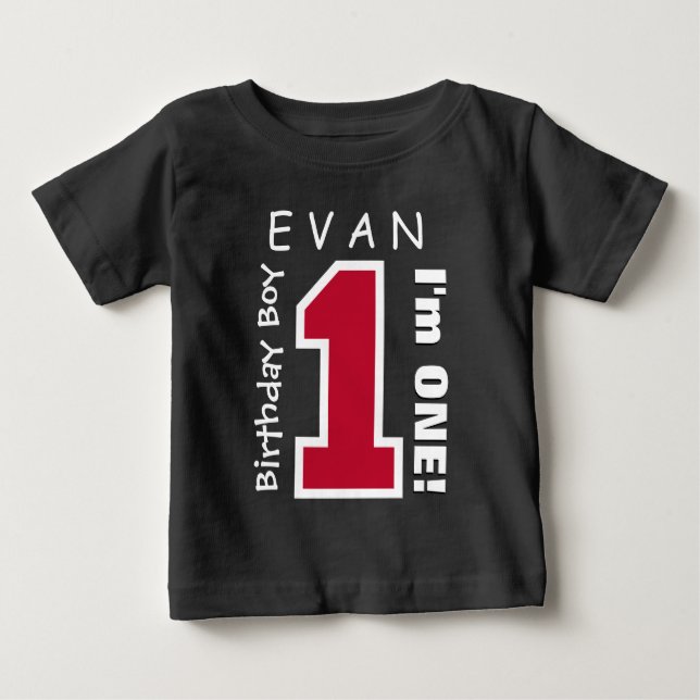T-shirt Pour Bébé 1er anniversaire garçon un an Nom personnalisé Rou (Devant)