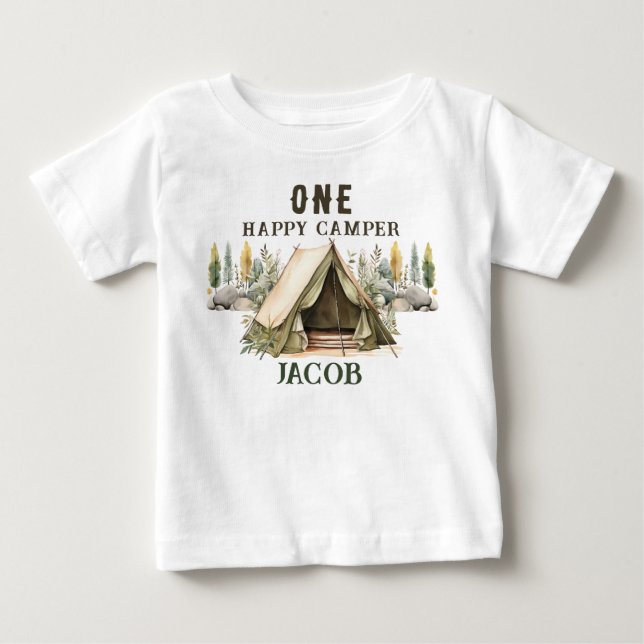 T-shirt Pour Bébé 1er anniversaire Happy Camper Anniversaire de enfa (Devant)