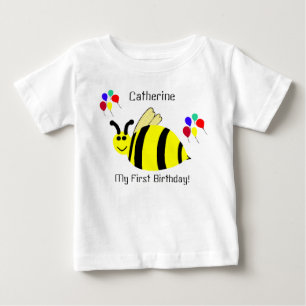 T-shirt Pour Bébé 1er Anniversaire Jaune Bumble Bee & Balloons Chemi