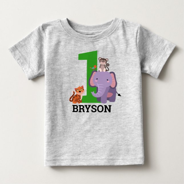 T-shirt Pour Bébé 1er anniversaire Jungle Safari Animaux (Devant)