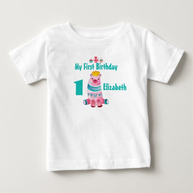 T-shirt Pour Bébé 1er anniversaire mignon Aquarelle Ours portant une (Devant)