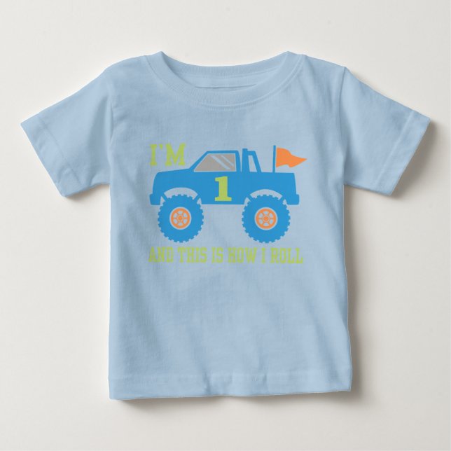 T-shirt Pour Bébé 1er Anniversaire Monster Truck (Devant)