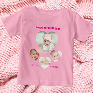 T-shirt Pour Bébé 1er anniversaire nom âge photo collage bébé fille 