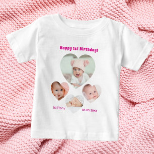 T-shirt Pour Bébé 1er anniversaire nom âge photo collage bébé fille