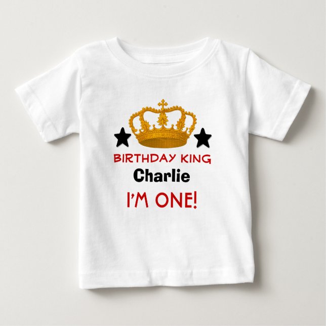 T-shirt Pour Bébé 1er anniversaire Nom personnalisé Couronne et étoi (Devant)