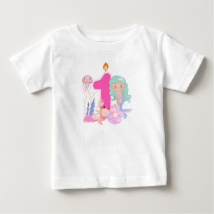 T-shirt Pour Bébé 1er Anniversaire Pastel Sirène & Créatures Marines