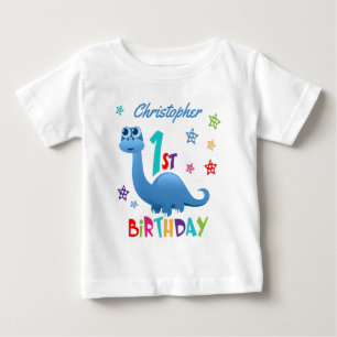T-shirt Pour Bébé 1er anniversaire personnalisé Dinosaure bleu