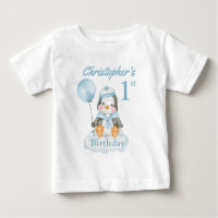 1er Anniversaire Pingouin Bleu Personnaliser Baby