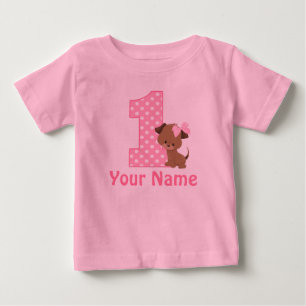 T-shirt Pour Bébé 1er Anniversaire Puppy Pink Personnalisé