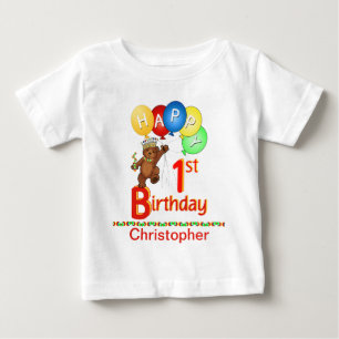 T-shirt Pour Bébé 1er anniversaire Regal Teddy Bear Nom personnalisé