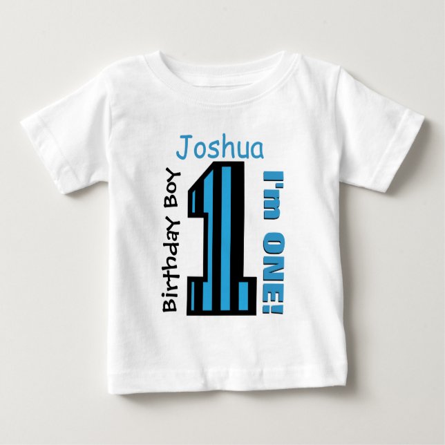 T-shirt Pour Bébé 1er Anniversaire Stripes Garçon Un an Nom personna (Devant)