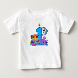 T-shirt Pour Bébé 1er Anniversaire Thème Océan Requin & Coffre au Tr