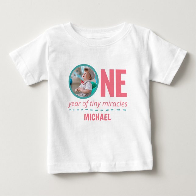 T-SHIRT POUR BÉBÉ 1ER ANNIVERSAIRE VÊTEMENTS DE BÉBÉ PHOTO ET TEXTE  (Devant)