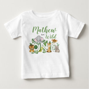 T-shirt Pour Bébé 1er anniversaire Wild One Jungle Safari Animaux