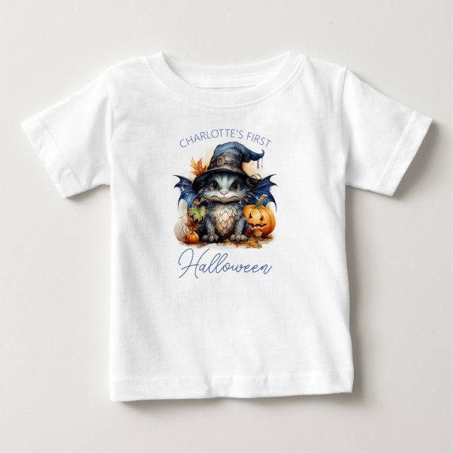 T-shirt Pour Bébé 1er dragon d'aquarelle mignonne d'Halloween pour b (Devant)