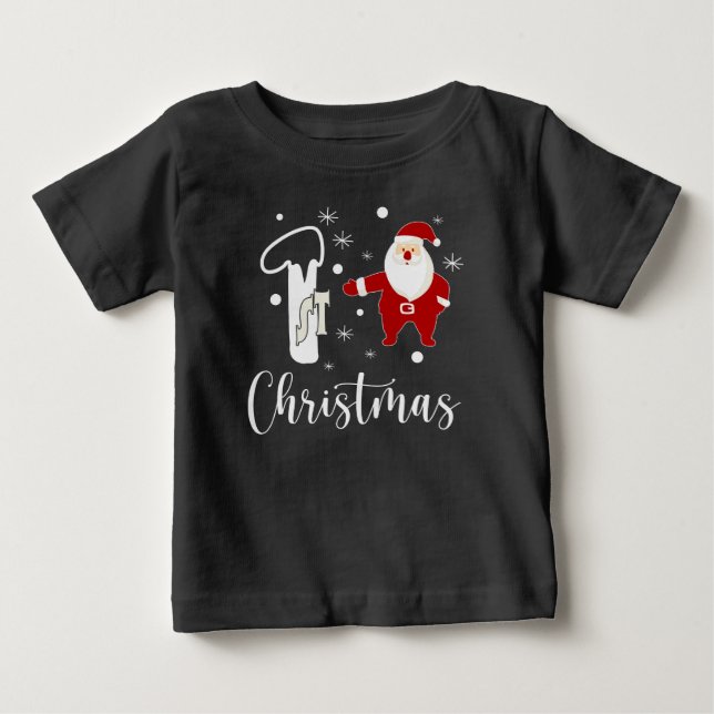 T-shirt Pour Bébé 1er Noël Père Noël Mignon Festif Moderne Bébé (Devant)