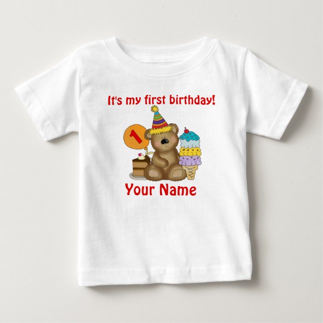 T-shirt Pour Bébé 1er Ours d'anniversaire (Devant)