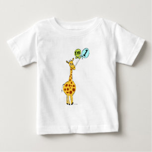 T-shirt Pour Bébé 1ère Giraffe d'anniversaire avec ballons