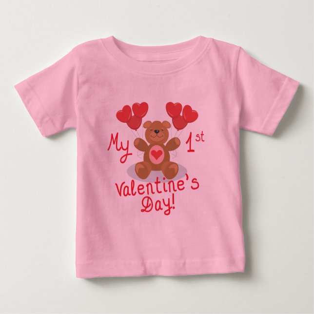 T-shirt Pour Bébé 1ère Saint-Valentin pour bébé (Devant)
