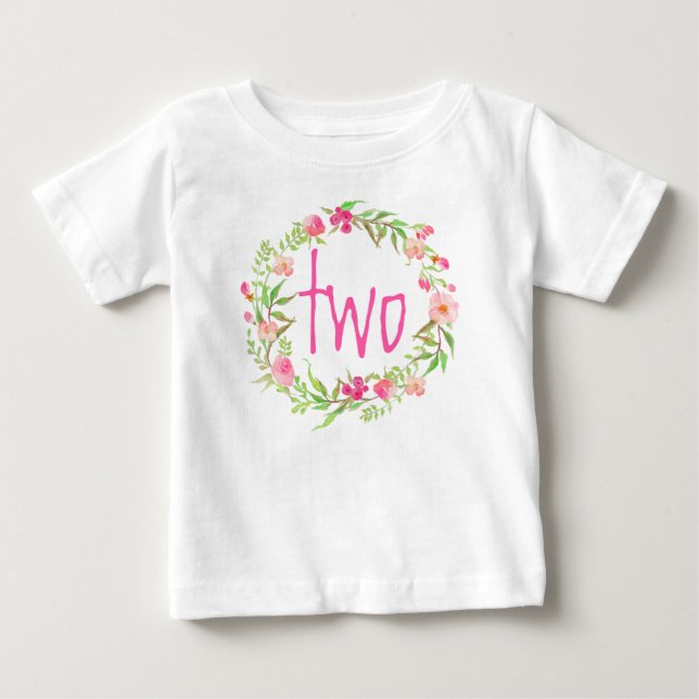 T-shirt Pour Bébé 2e anniversaire fille bébé aquarelle Floral Wreath (Devant)