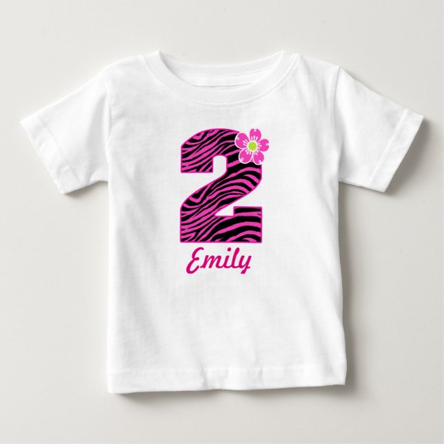 T-shirt Pour Bébé 2e anniversaire fille rose chaud et noir Zebra (Devant)