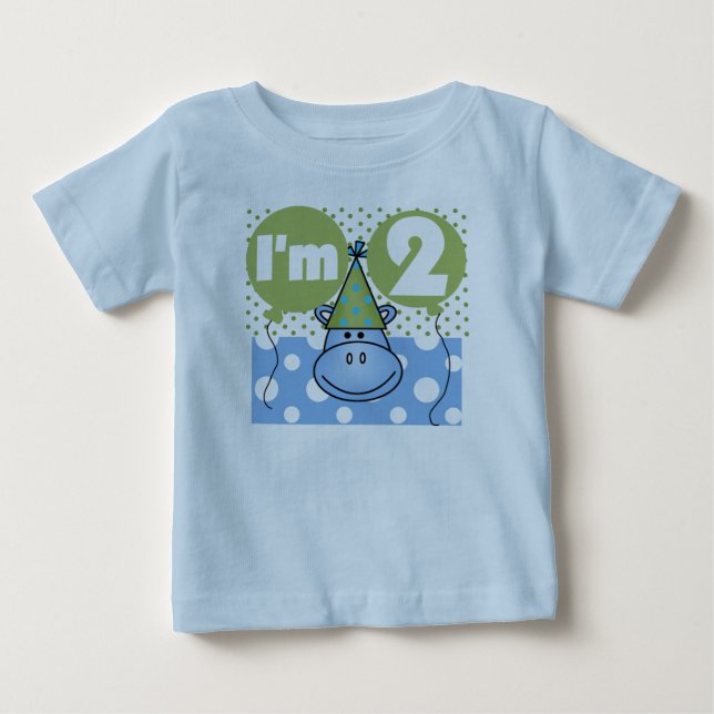 T-shirt Pour Bébé 2ème anniversaire d'hippopotame bleu (Devant)