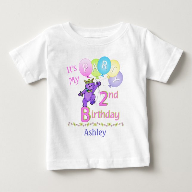 T-shirt Pour Bébé 2ème anniversaire Fille Princesse Ours (Devant)