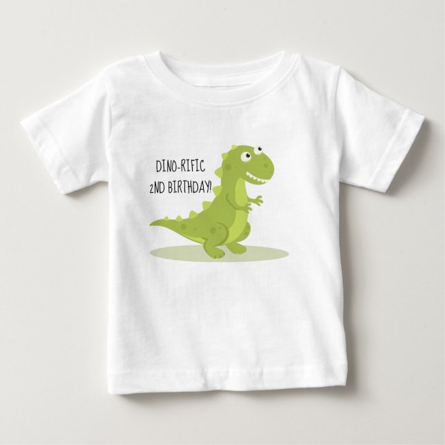 T-shirt Pour Bébé 2ème chemise d'anniversaire de dinosaure mignon ! (Devant)