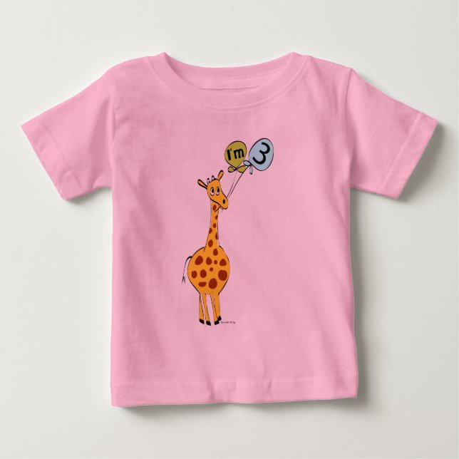 T-shirt Pour Bébé 3e anniversaire Giraffe et ballons (Devant)