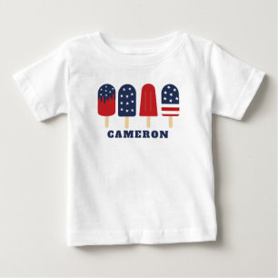T-shirt Pour Bébé 4 juillet Rouge Blanc Bleu Étoiles Stripes Popsicl