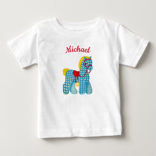 T-shirt Pour Bébé à damiers Pony Western nom personnalisé (Devant)